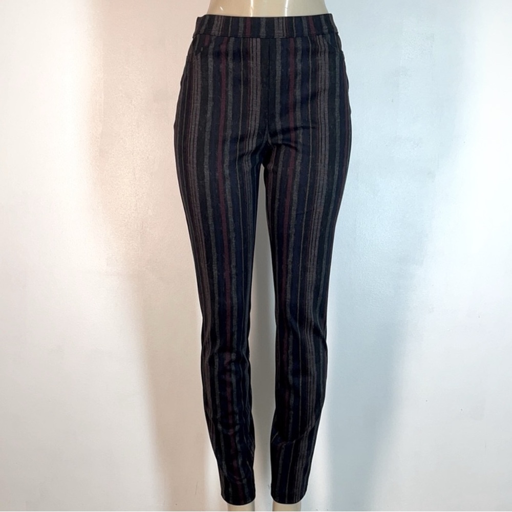 (A4) Tribal Pinstripe Pull-On Dress Pants Slim Leg Mid‎ Rise Grey Multi Medium